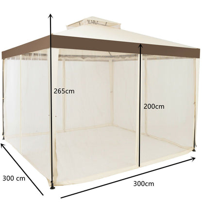 3m x 3m Gazebo Tent with Steel Frame and Double Tiered Canopy Beige