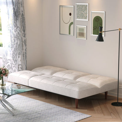 Faux Suede 3 Seater Upholstered Sofa Bed with Wood Legs