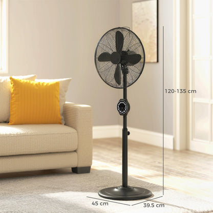 HOMCOM 41 cm Metal Pedestal Fan with Oscillating, Adjustable Height Black