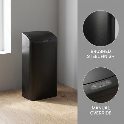 HOMCOM 48L Galvanised Steel Sensor Bin - Black
