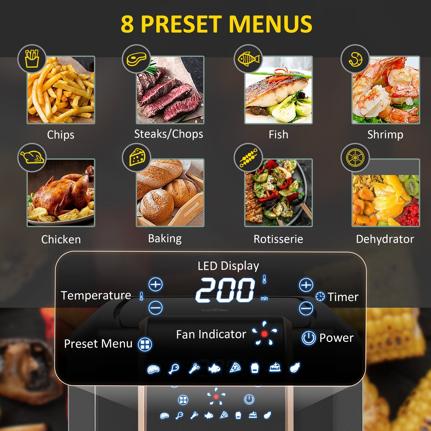 HOMCOM 6.5L Single Basket Air Fryer, 80-200√Ç¬∞C Temperature, Black and Gold Tone