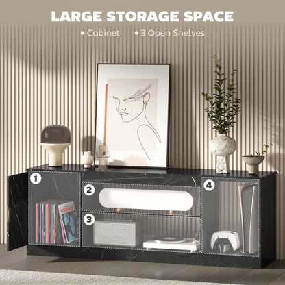 HOMCOM TV Stand Cabinet, Marble Effect TV Unit for up to 55" TVs with Glass Shelf and Storage Cabinet, Entertainment Unit for Living Room, Bedroom, Black