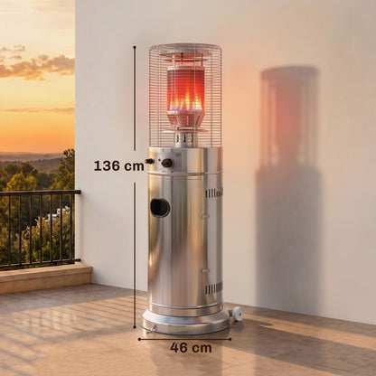 Outsunny Gas Patio Heater, 13 kW Stainless Steel Portable Propane Outdoor Heater with Pulse Ignition, Tip-over Protection, Silver
