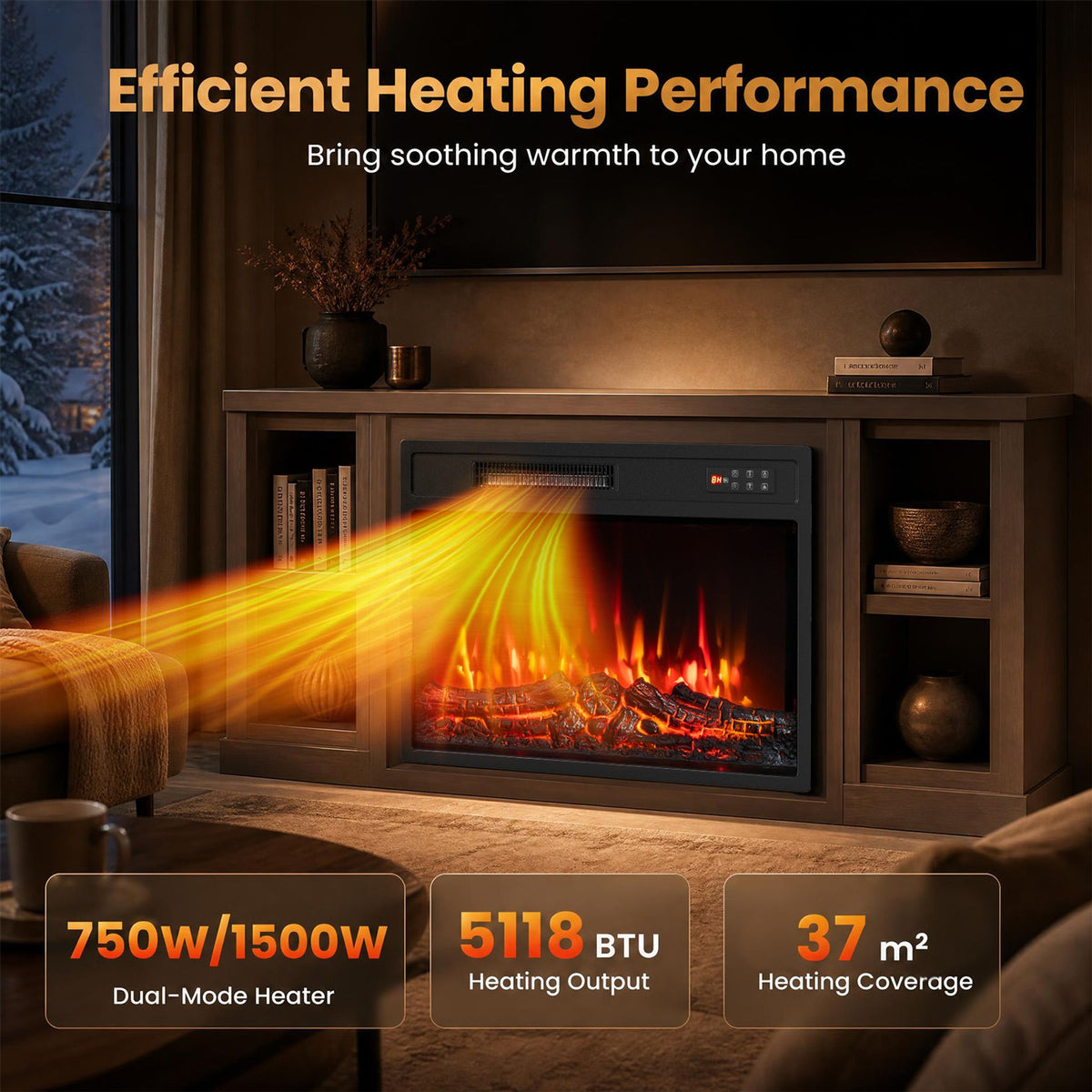 62 cm Electric Fireplace Insert with Low Noise and Remote Control Touch Panel