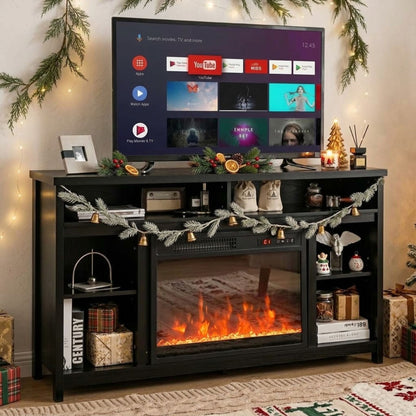 58 Inch TV Stand and Electric Fireplace Bundle with Adjustable Shelves