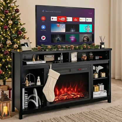 58 Inch TV Stand and Electric Fireplace Bundle with Remote Control