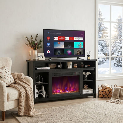 58 Inch TV Stand with Recessed Electric Fireplace Bundle