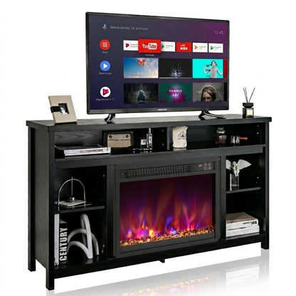 58 Inch TV Stand with Recessed Electric Fireplace Bundle