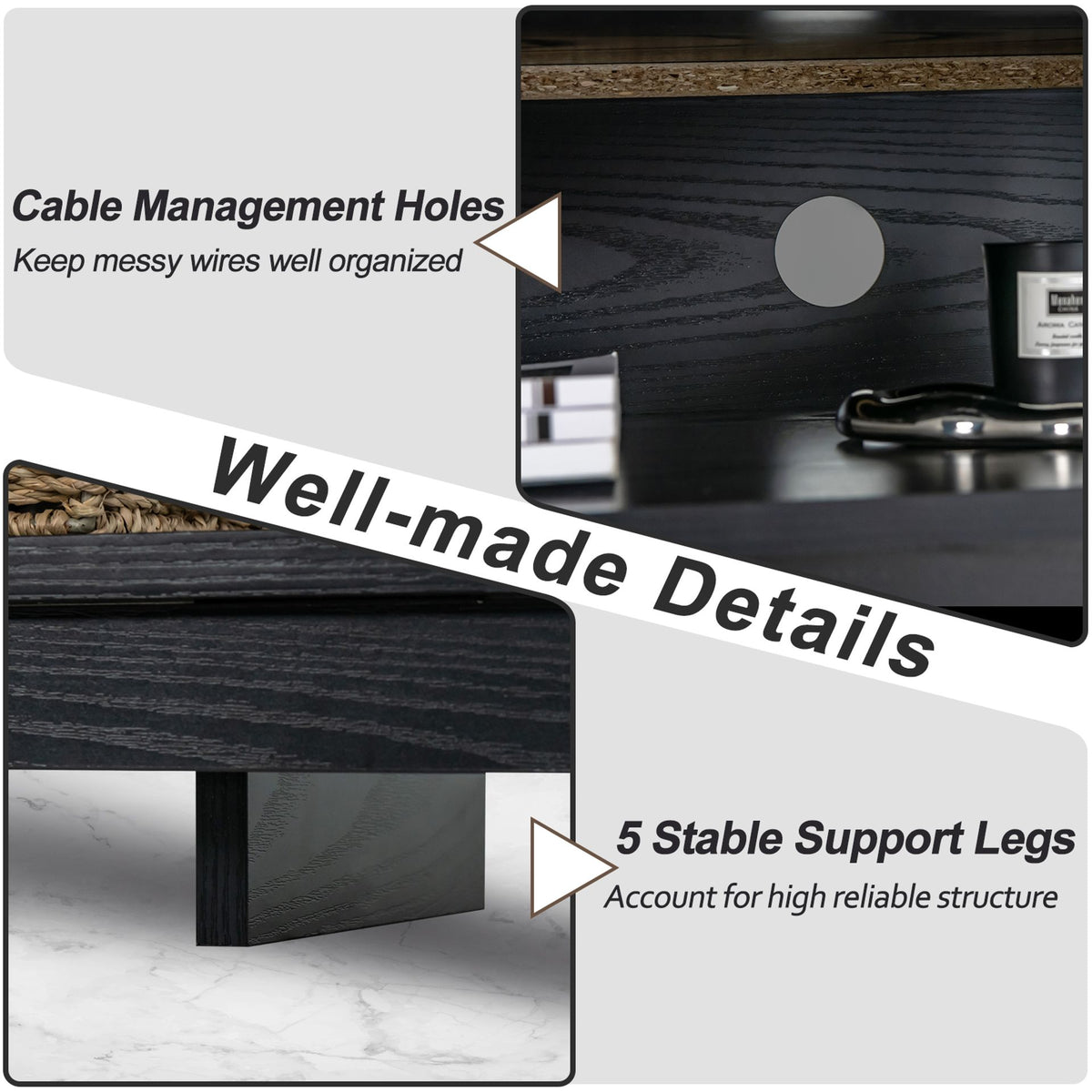 58 Inch TV Stand with Recessed Electric Fireplace Bundle