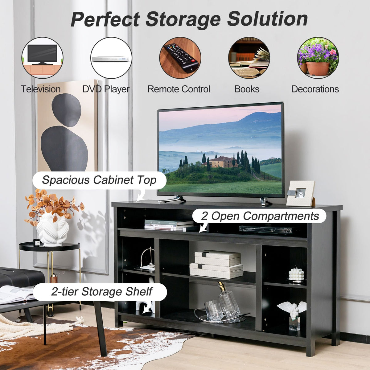 58 Inch TV Stand with Recessed Electric Fireplace Bundle
