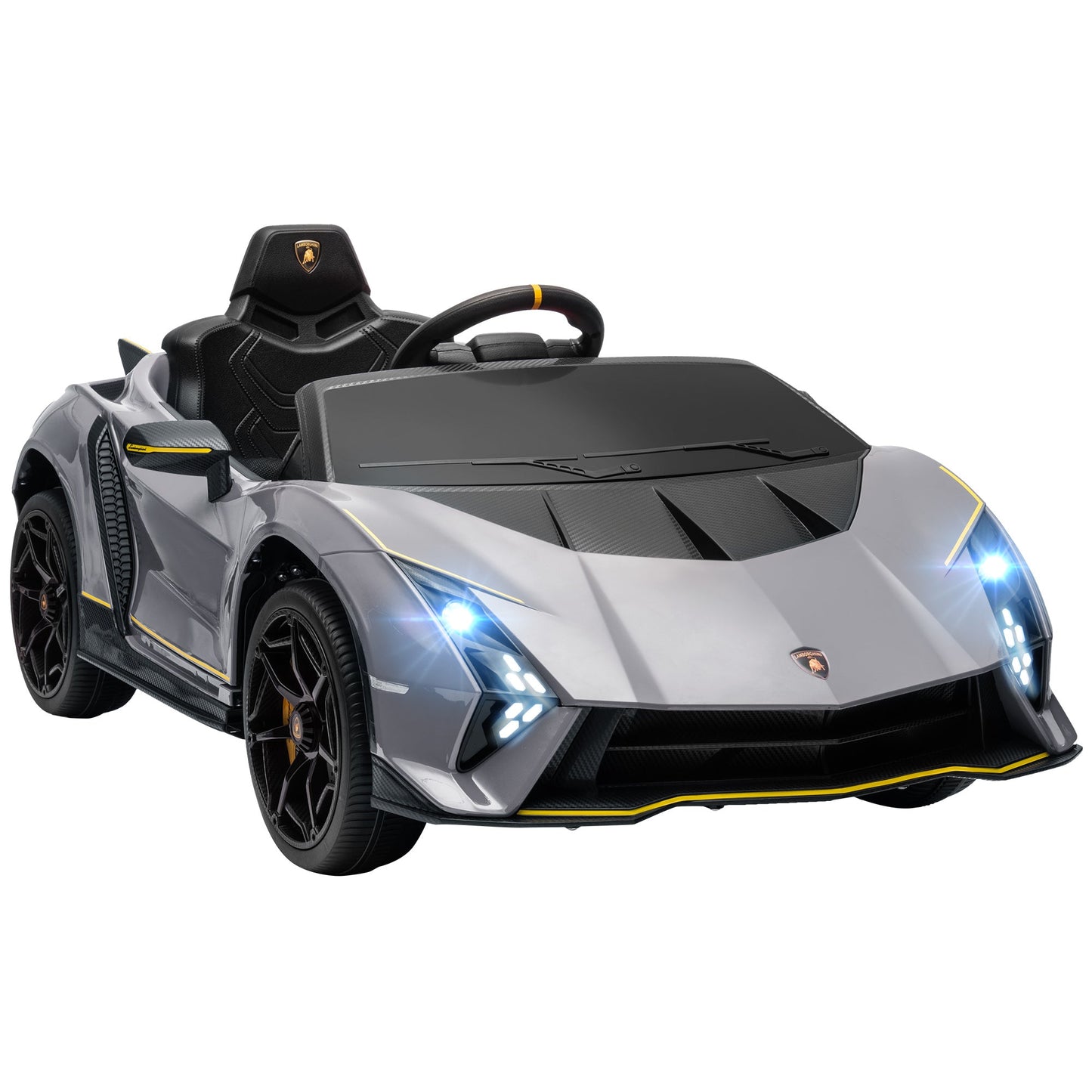 AIYAPLAY 12V Lamborghini Autentica Licensed Kids Electric Car with Remote Control, 4 Suspension Wheels, Soft Start, Grey