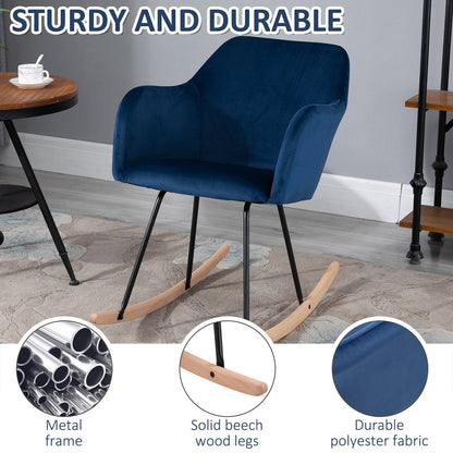 Rocking Armchair with Wooden Leg Metal Frame for Home Office Blue