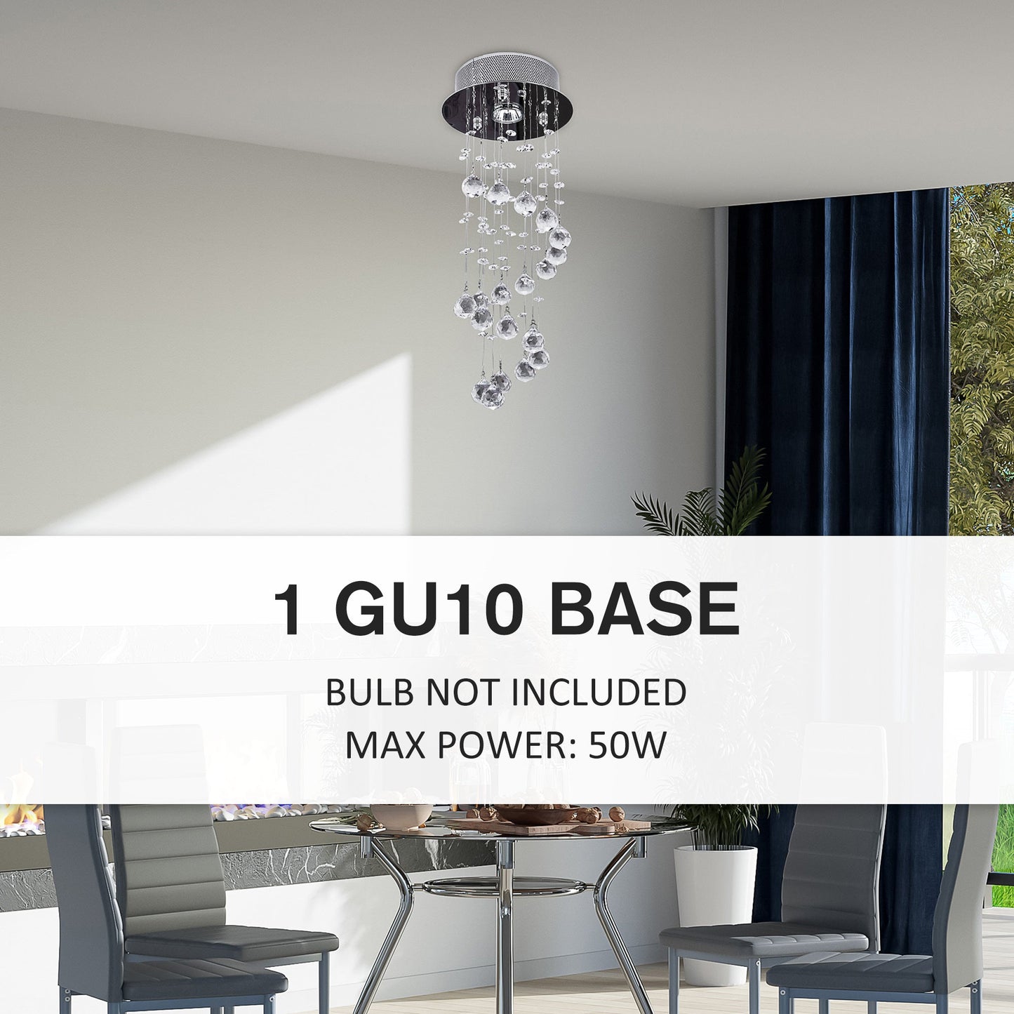 HOMCOM Metalowy kryształowy żyrandol sufitowy Elegancka lampa wisząca Salon Schody Schody Spiralna lampa wisząca Kropla deszczu Srebrna