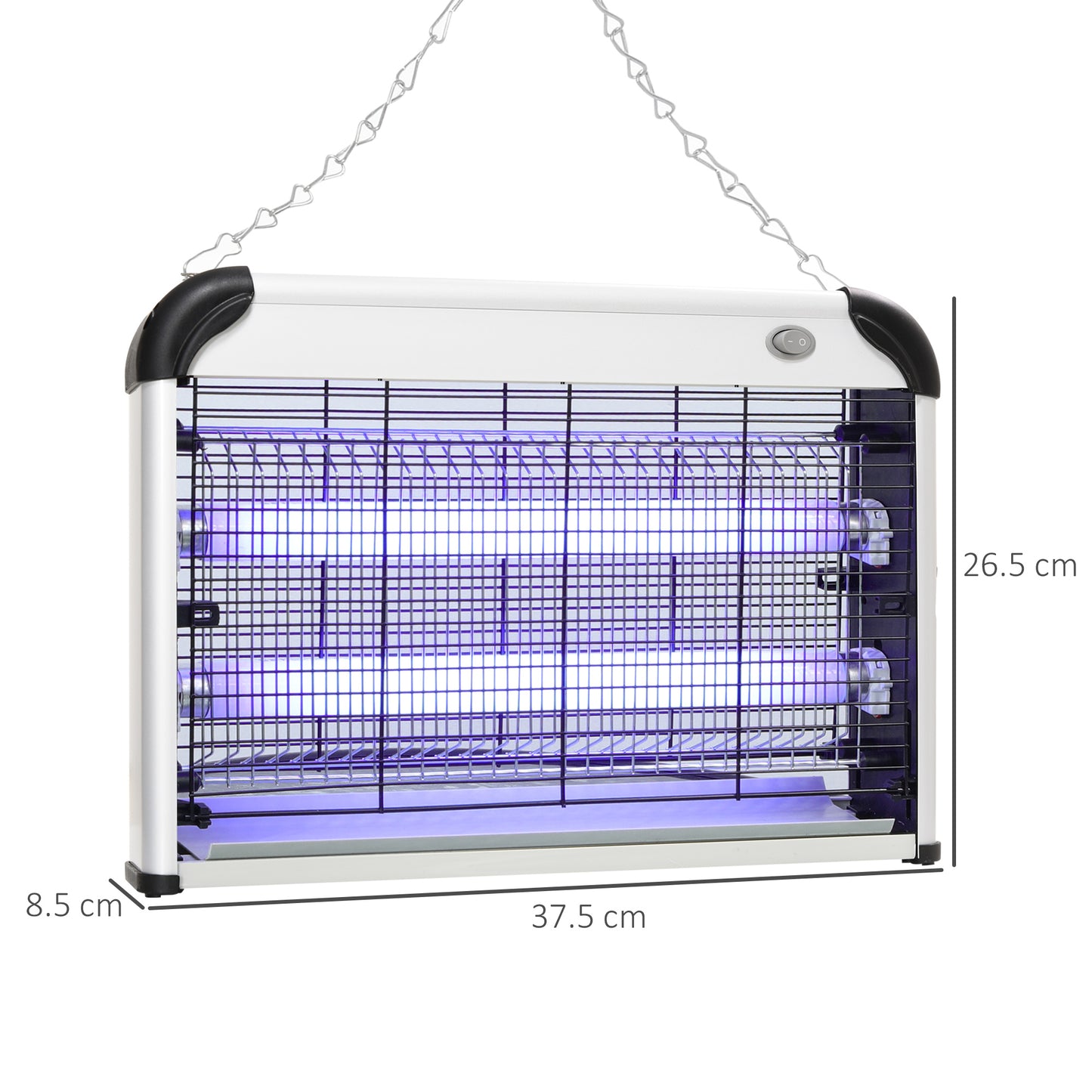 Outsunny Elektryczny Zapper Much, 20 W Elektryczny Zabójca Much, Wiszący na Ścianie Zapper Owadów, Wabiący Owady, Zabójca Komarów, Wewnątrz i Na Zewnątrz, Srebrny Tone