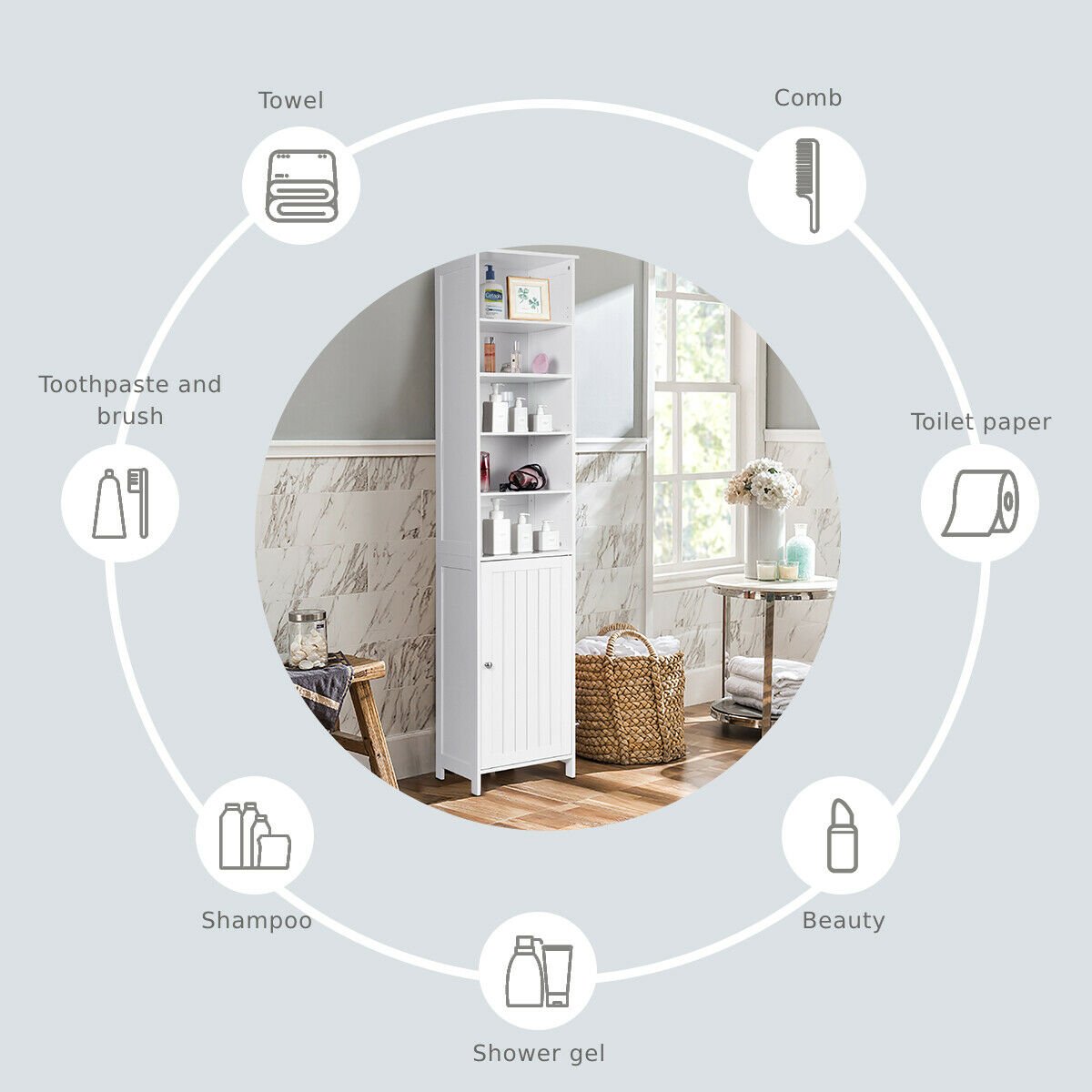 7-Tier Tall Freestanding Cabinet-White