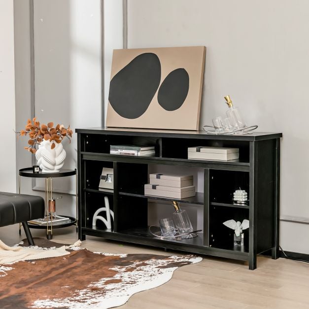58 Inch TV Stand Entertainment Console Center with Adjustable Open Shelves-Black