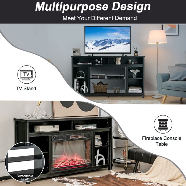 58 Inch TV Stand Entertainment Console Center with Adjustable Open Shelves-Black