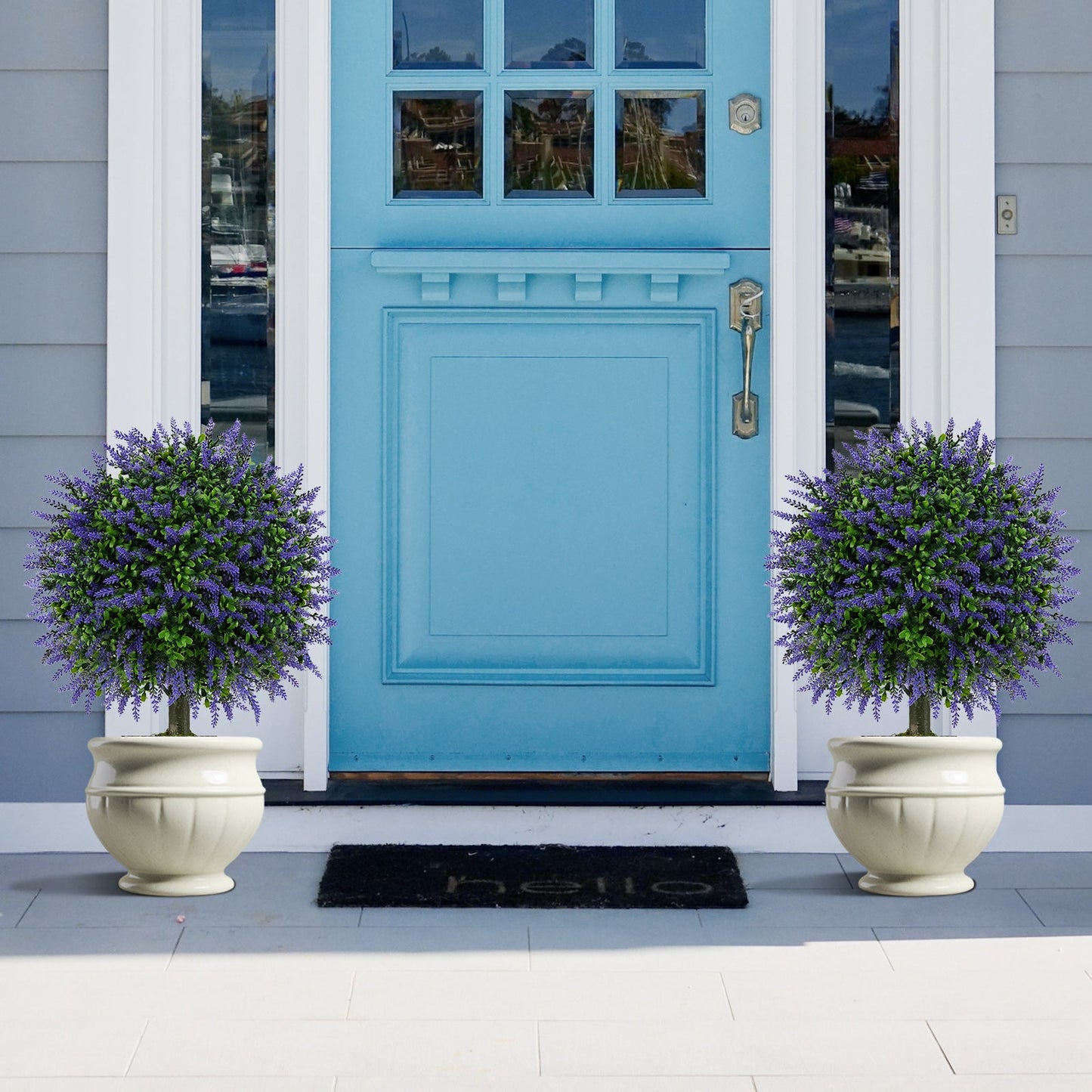 Set of 2 Artificial Lavender Topiary Ball Trees 58cm Faux Boxwood Ball Tree-Purple