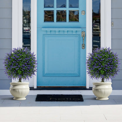 Set of 2 Artificial Lavender Topiary Ball Trees 58cm Faux Boxwood Ball Tree-Purple