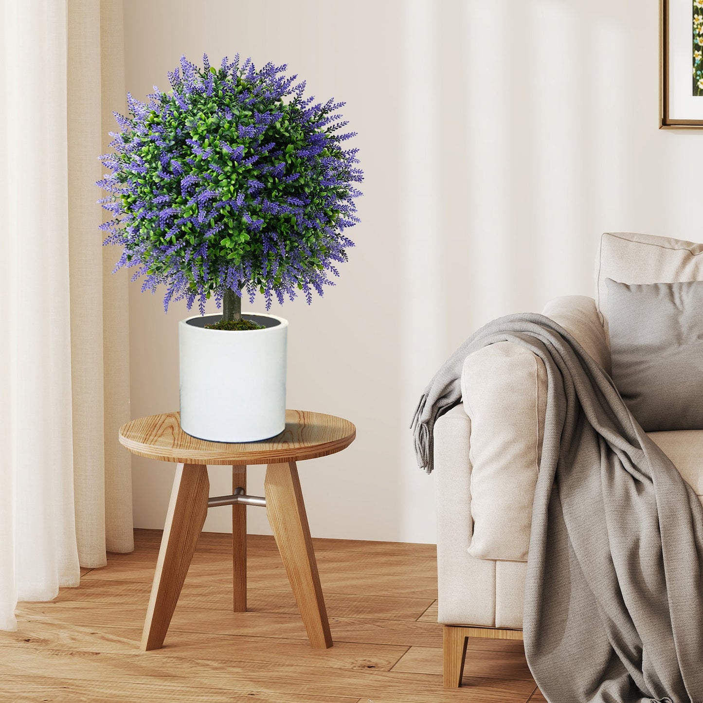 Set of 2 Artificial Lavender Topiary Ball Trees 58cm Faux Boxwood Ball Tree-Purple