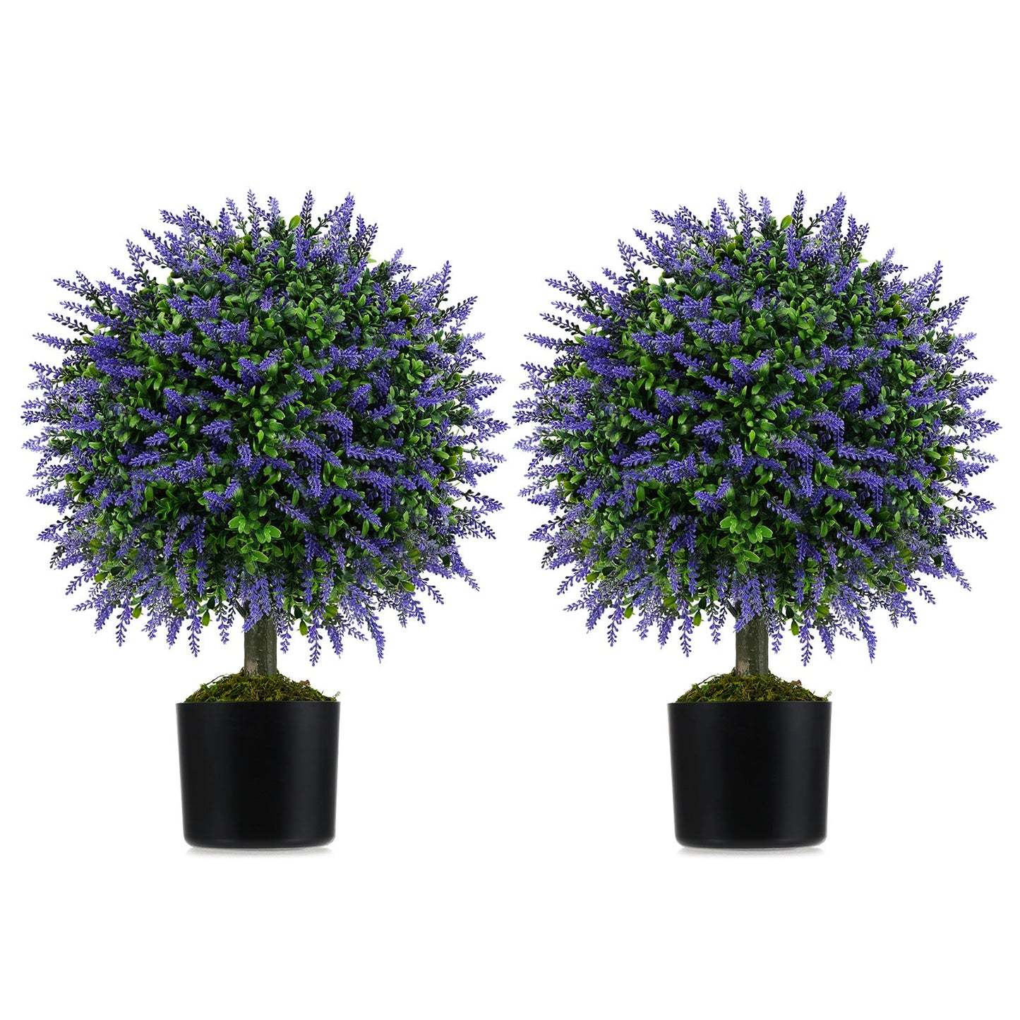Set of 2 Artificial Lavender Topiary Ball Trees 58cm Faux Boxwood Ball Tree-Purple