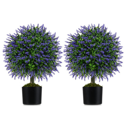 Set of 2 Artificial Lavender Topiary Ball Trees 58cm Faux Boxwood Ball Tree-Purple