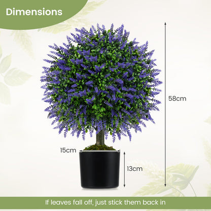 Set of 2 Artificial Lavender Topiary Ball Trees 58cm Faux Boxwood Ball Tree-Purple
