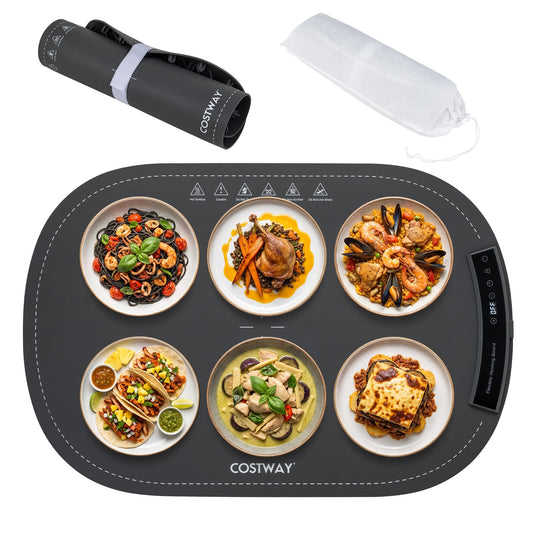 59 x 40 cm Food Warming Mat with Rapid Heating and Carrying Bag Included-Grey