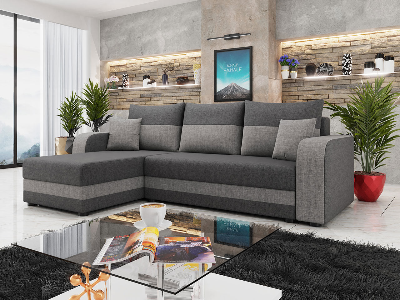 Corner Sofa Bed JUMBO Light Grey / Dark Grey