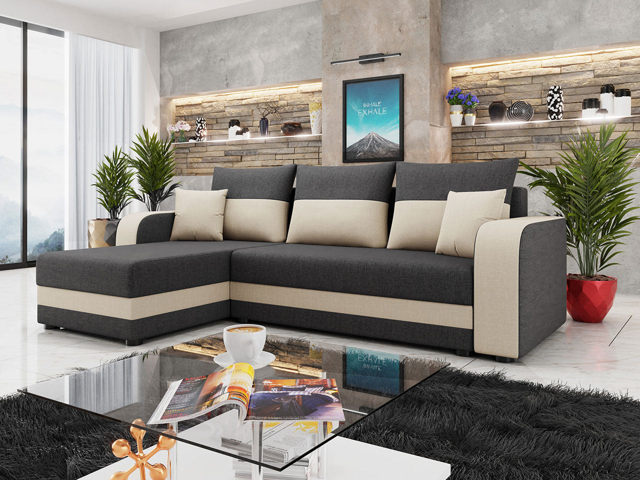 Corner Sofa Bed JUMBO Grey / Beige