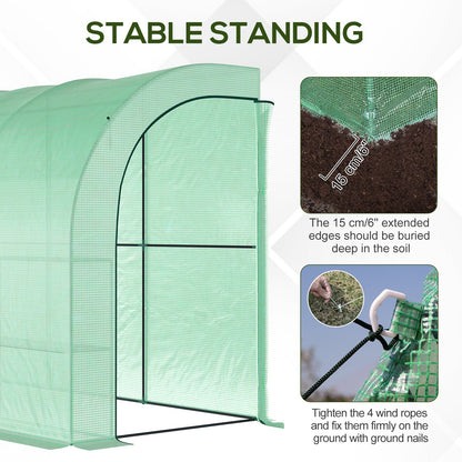 Outsunny Walk-In Lean to Greenhouse z oknami i drzwiami zamykanymi na suwak, 2 poziomy, 6 półek z siatki, 300L x 150W x 213Hcm, zielony
