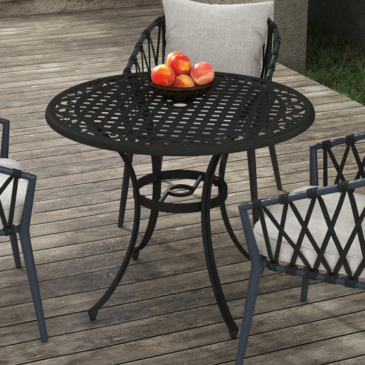 Outsunny 90cm okrągły aluminiowy stół ogrodowy dla czterech osób z otworem na parasol