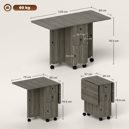 HOMCOM Multi-Storage Six-Person Drop Leaf Dining Table - Grey