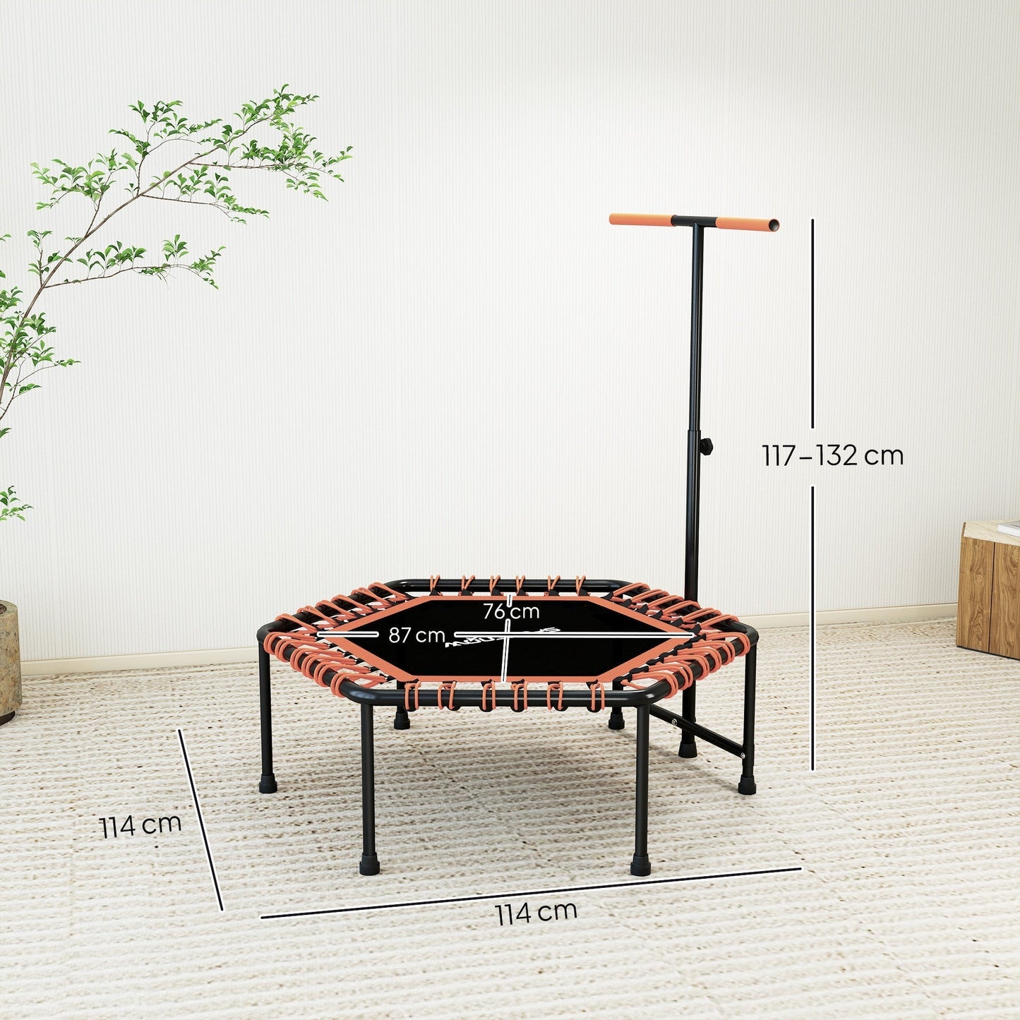 SPORTNOW 45" Rebounder Trampoline for Adults, Quiet Bungee Rebounder with LED Lights and Adjustable Handle, Orange
