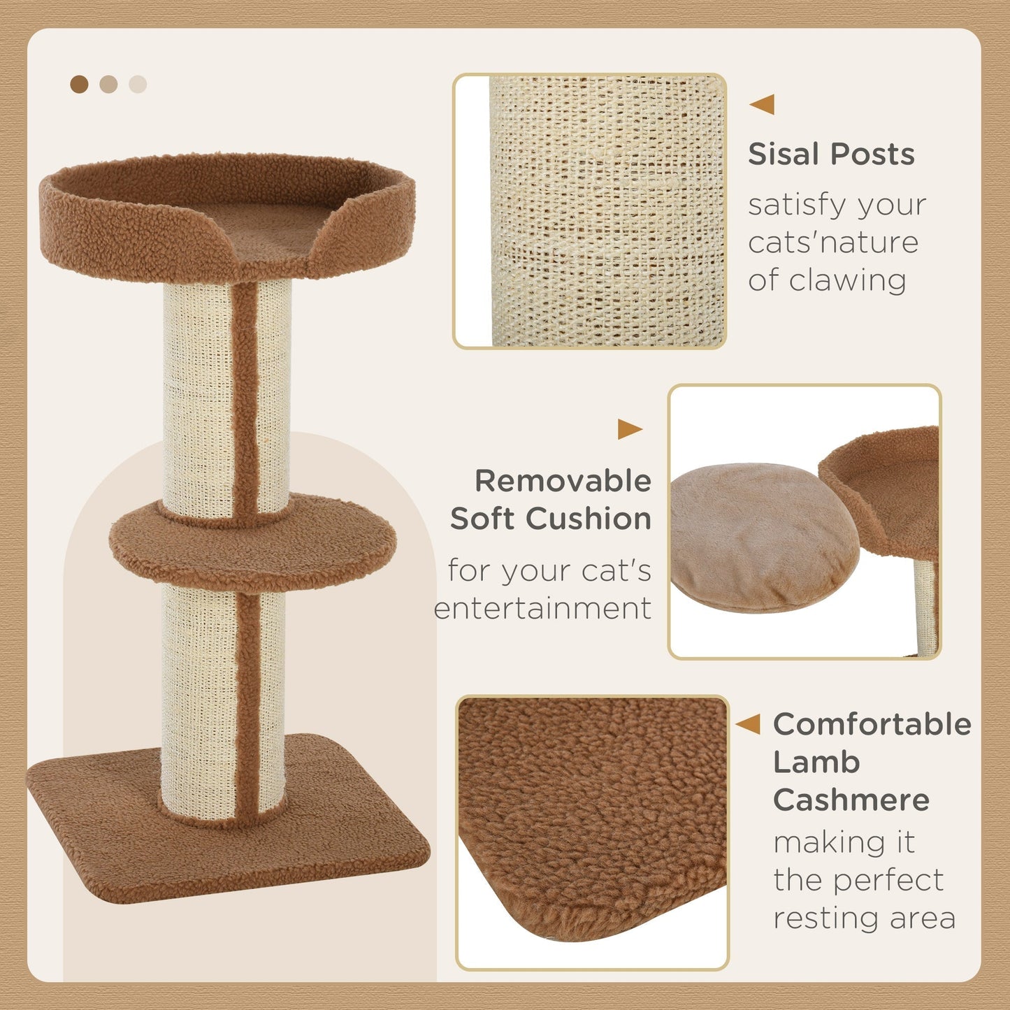 PawHut 91cm Cat Tower Scratching Posts Cat Tree for Indoor Cats Kitten Activity Centre Brown