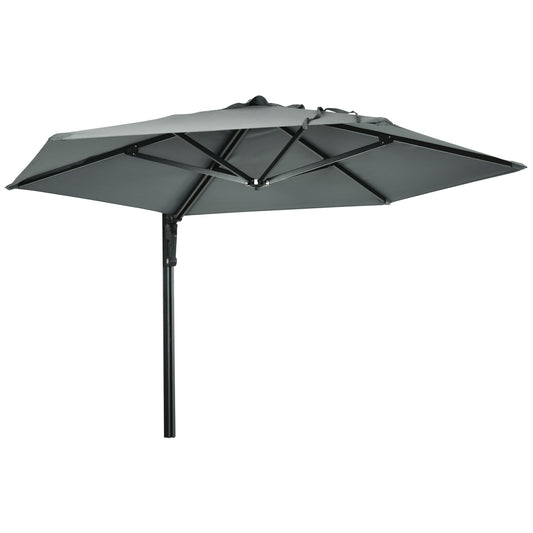 Outsunny 2,5 m Parasol ścienny, ręcznie pchany parasol ogrodowy z daszkiem obrotowym o 180 stopni na werandę, taras, do ogrodu, 250 cm, szary
