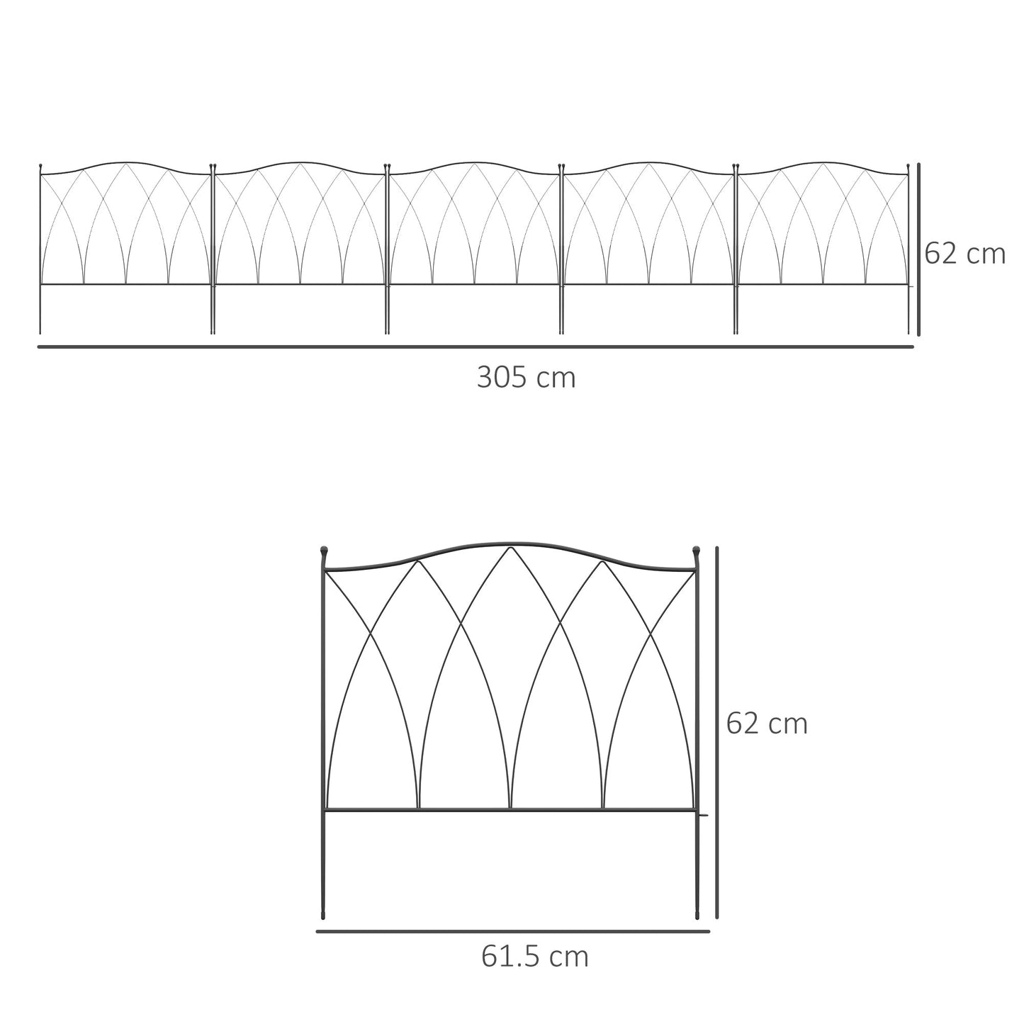 Outsunny Decorative Garden Fencing, 5PCs Outdoor Picket Fence Panels, Rustproof Metal Wire Landscape Flower Bed Border Edging Animal Barrier, Black