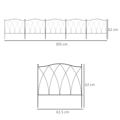 Outsunny Decorative Garden Fencing, 5PCs Outdoor Picket Fence Panels, Rustproof Metal Wire Landscape Flower Bed Border Edging Animal Barrier, Black