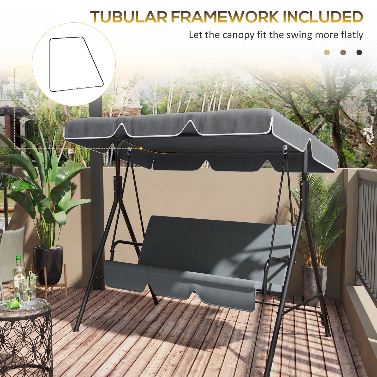 Garden Swing Canopy Replacement 2 Seater with Tubular Framework, Swing Seat Replacement Cover, UV50+ Sun Shade (Canopy Only), Dark Grey