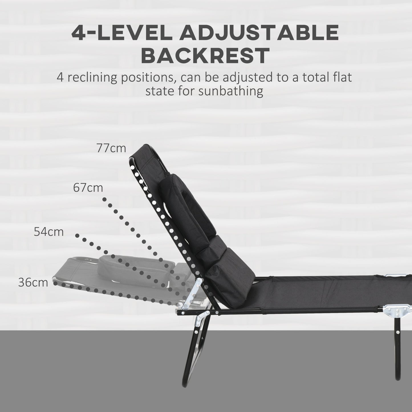 Outsunny Outdoor Folding Sun Lounger Set of 2 with Face Hole, 4 Level Adjustable Backrest Reclining Garden Lounger, Garden Recliner Sunbed with 600 D Oxford Cloth Seat and Pillow for Beach, Black