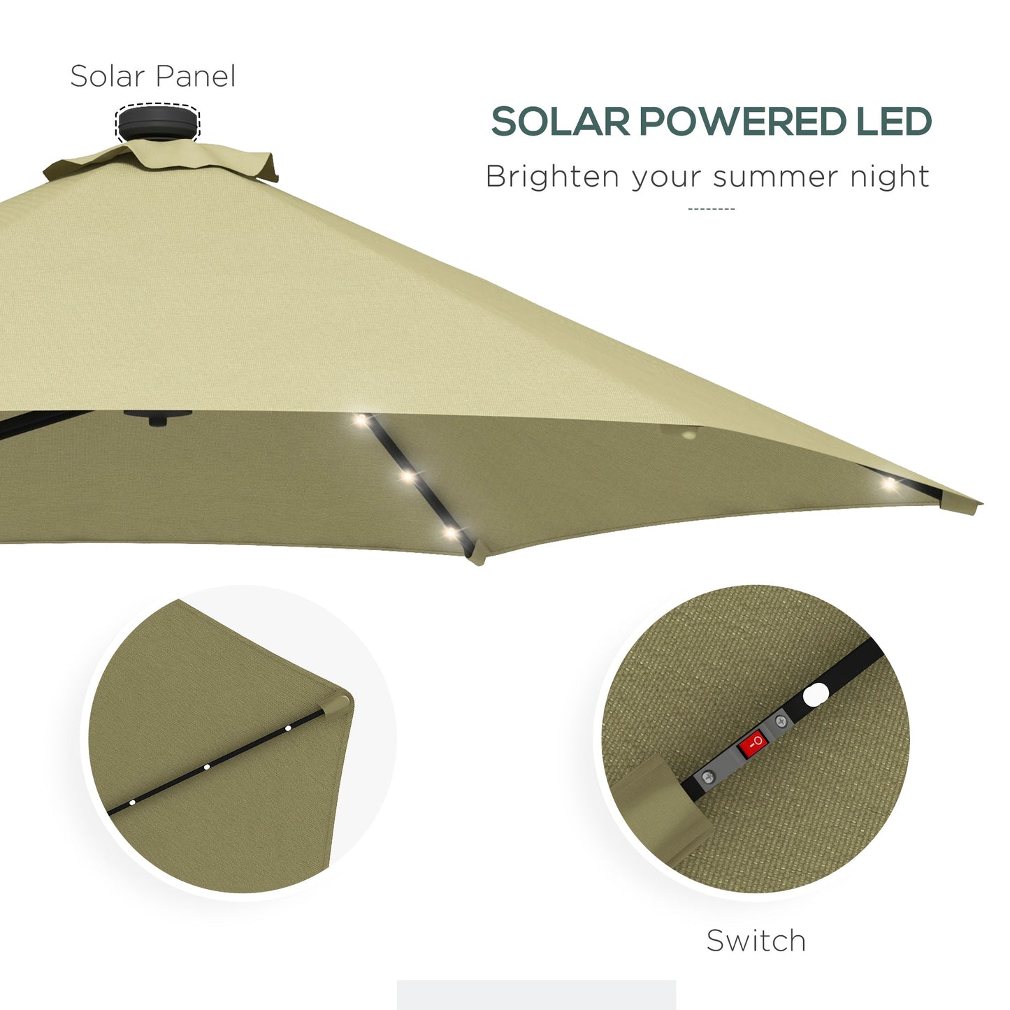 مظلة Outsunny 3(m) للحديقة مع إضاءة LED بالطاقة الشمسية وقاعدة متقاطعة وغطاء مقاوم للماء، بيج