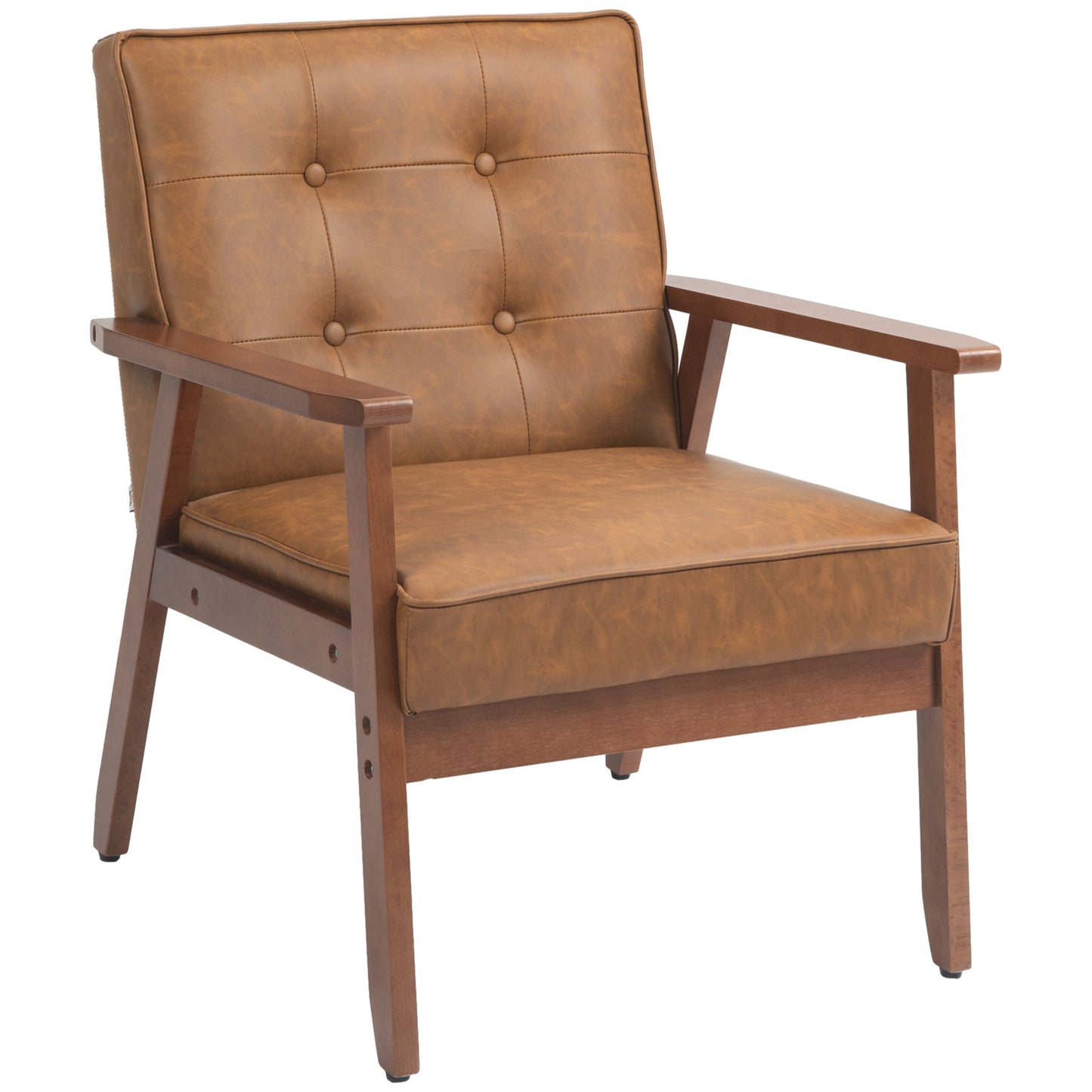 Vintage Retro-Style Accent Chair, with Faux Leather Seat - Brown