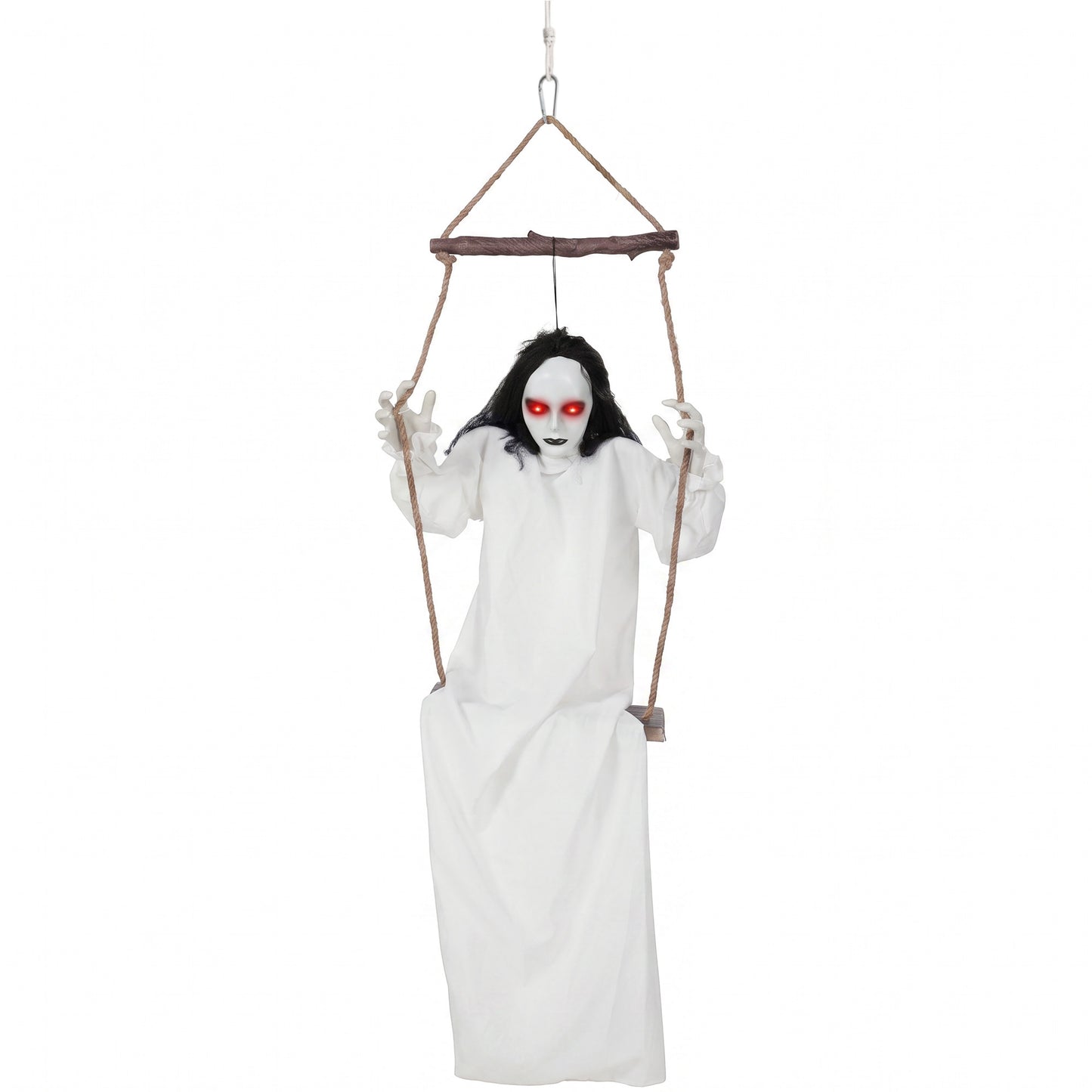 HOMCOM 170cm Animated Hanging Swing Ghost Halloween Decoration, Sound Touch Activated Ghost Halloween Animatronic