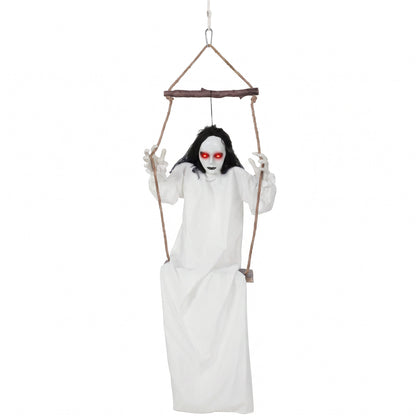 HOMCOM 170cm Animated Hanging Swing Ghost Halloween Decoration, Sound Touch Activated Ghost Halloween Animatronic