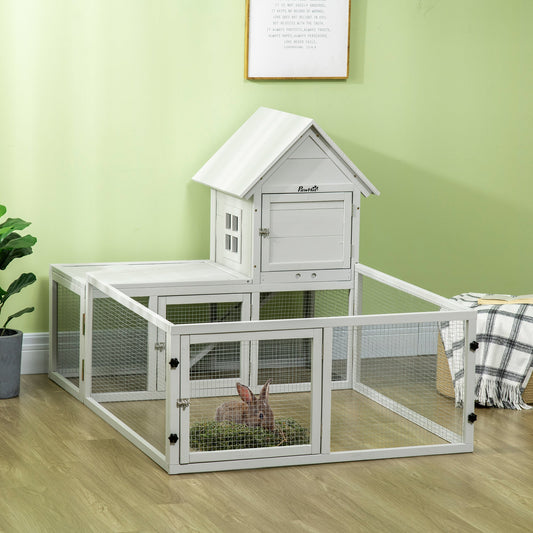 PawHut Indoor Rabbit Hutch, klatka dla świnki morskiej, z wysuwaną tacką, duży ogrodzony obszar - jasnoszary