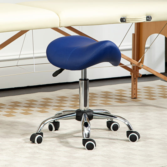 HOMCOM Saddle Stool, fotel salonowy z regulacją wysokości do masażu w spa, sztuczna skóra, ciemnoniebieski