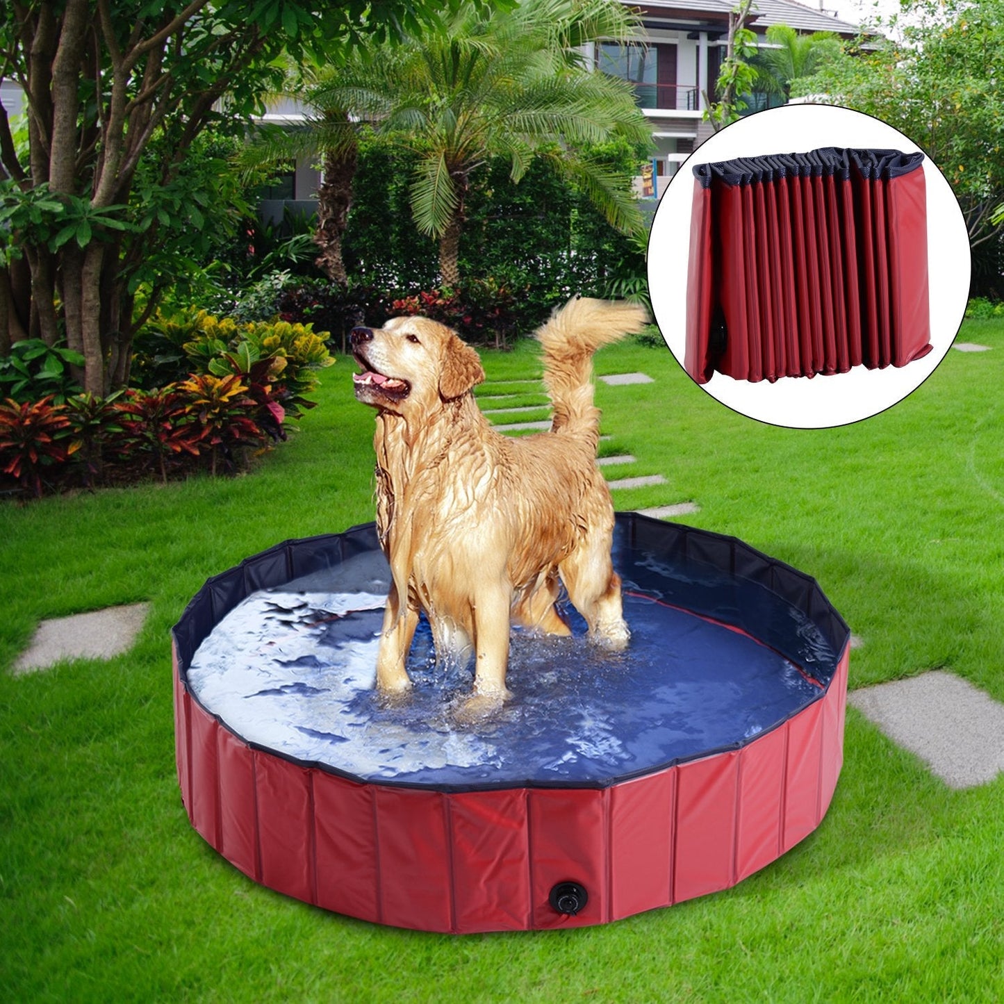 Pawhut Φ140 x 30H cm Pet Swimming Pool-Red