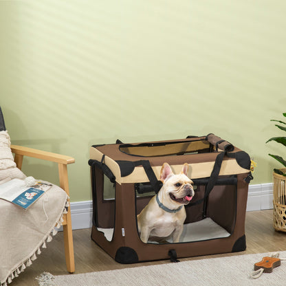 PawHut Pet Carrier، حقيبة كلب قابلة للطي للقطط مع وسادة، للكلاب والقطط الصغيرة، 50 × 70 × 51 سم، بني