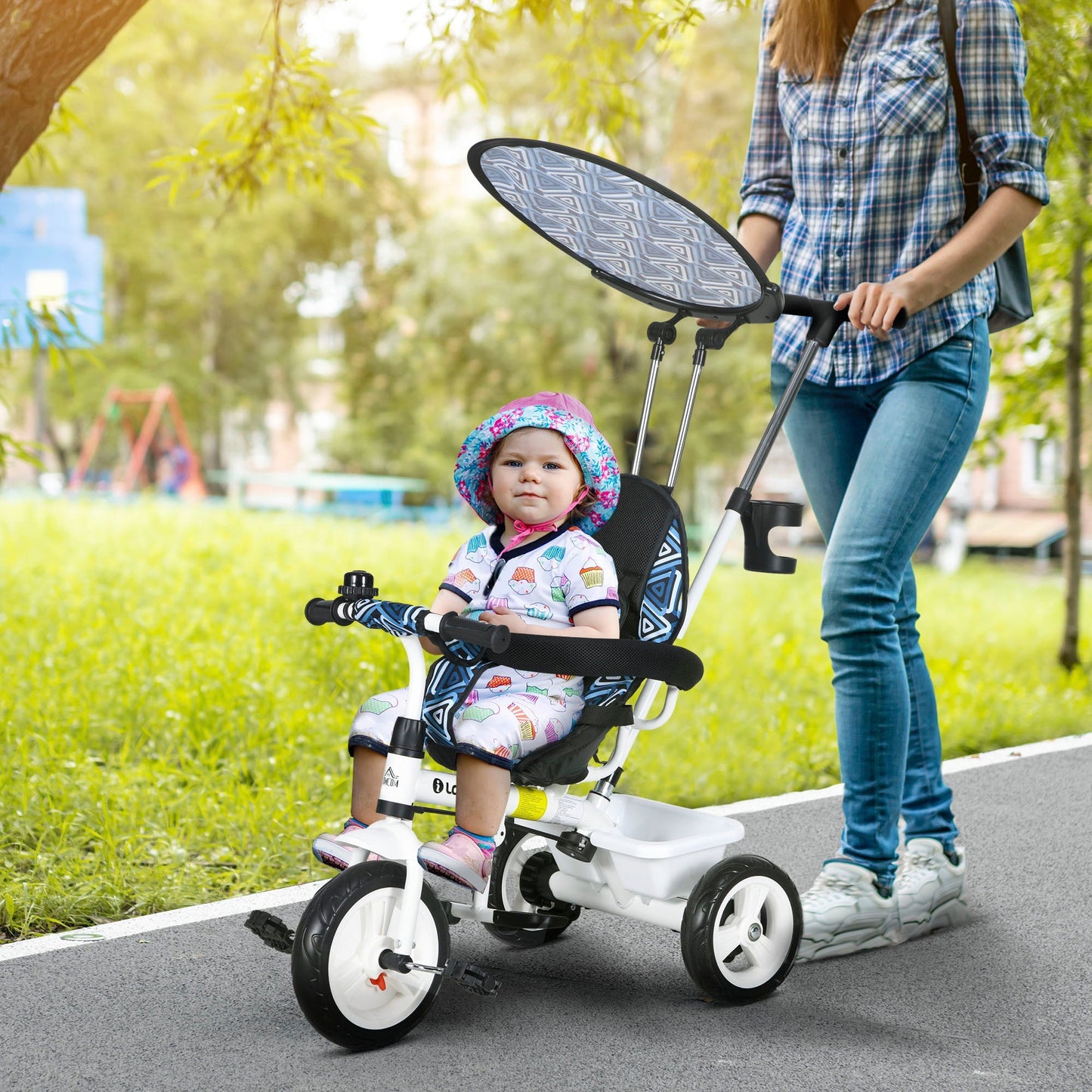 4 in 1 Tricycle for Kids with 5-point harness straps, Removable Canopy, Blue