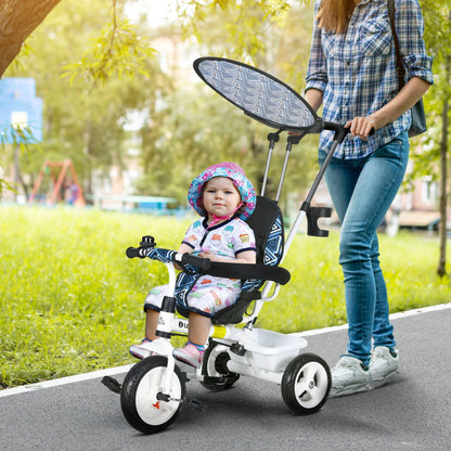 4 in 1 Tricycle for Kids with 5-point harness straps, Removable Canopy, Blue